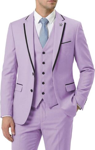 MY'S 3 Piece Men's Suit, Slim Fit Tuxedo Set, Two-Button Jacket with Black Trim Notch Lapel, Vest and Pants for Wedding Party in Saudi Arabia