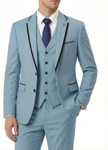 MY'S 3 Piece Men's Suit, Slim Fit Tuxedo Set, Two-Button Jacket with Black Trim Notch Lapel, Vest and Pants for Wedding Party in Saudi Arabia