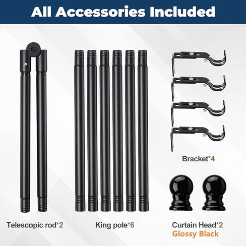 قضيب ستارة نافذة زاوية على شكل حرف L - عمود قابل للتعديل شديد التحمل مقاس 27-68 بوصة، قابل للطي للتخزين، حل نافذة الزاوية اليمنى (أسود غير لامع) لنوافذ الزوايا على شكل حرف L، غرفة النوم، غرفة المعيشة in Kuwait