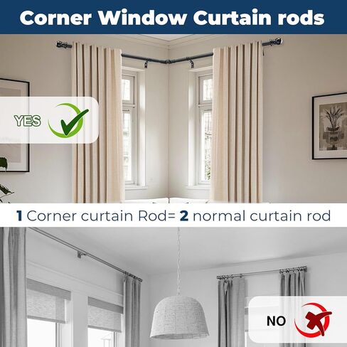 قضيب ستارة نافذة زاوية على شكل حرف L - عمود قابل للتعديل شديد التحمل مقاس 27-68 بوصة، قابل للطي للتخزين، حل نافذة الزاوية اليمنى (أسود غير لامع) لنوافذ الزوايا على شكل حرف L، غرفة النوم، غرفة المعيشة in Kuwait