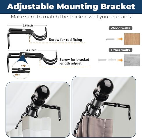 قضيب ستارة نافذة زاوية على شكل حرف L - عمود قابل للتعديل شديد التحمل مقاس 27-68 بوصة، قابل للطي للتخزين، حل نافذة الزاوية اليمنى (أسود غير لامع) لنوافذ الزوايا على شكل حرف L، غرفة النوم، غرفة المعيشة in Kuwait