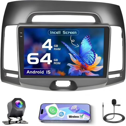Inefala 8-Core 4+64G Android 13 Car Stereo Upgrade Radio for Hyundai Elantra 2007-2010, 9'' HD Touch Screen with Wireless CarPlay & Android Auto, AHD Backup Camera, Mirror Link, GPS Navi in Kuwait