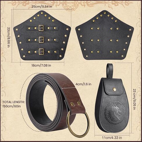 إكسسوارات زي عصر النهضة من Berenlu، وحقيبة حزام الفايكنج ودعامات جلدية مع شال بقلنسوة من العصور الوسطى، مجموعة الهالوين الكبيرة التأثيرية in Kuwait