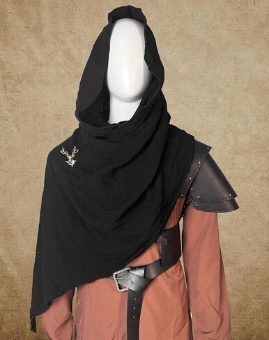 إكسسوارات زي عصر النهضة من Berenlu، وحقيبة حزام الفايكنج ودعامات جلدية مع شال بقلنسوة من العصور الوسطى، مجموعة الهالوين الكبيرة التأثيرية in Kuwait