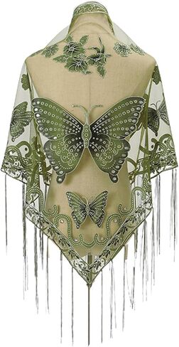 Women's Butterfly Embroidered Shawl, Sheer Lace Triangle Scarf with Fringe, Bridal Bridesmaid Wedding Wrap, Decorative Hijab Shawl for Evening Dress Summer Formal Occasion in Saudi Arabia