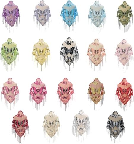 Women's Butterfly Embroidered Shawl, Sheer Lace Triangle Scarf with Fringe, Bridal Bridesmaid Wedding Wrap, Decorative Hijab Shawl for Evening Dress Summer Formal Occasion in Saudi Arabia
