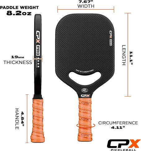 Carbon Pickle Pro Series 3K Carbon Fiber Pickleball Paddle Racket - Professional Grade, Matte Finish, 19mm Honeycomb Core, Tennis Style Grip - Durable Black Paddle Designed in Chicago, USA in Saudi Arabia