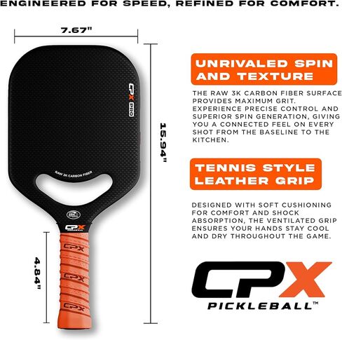 Carbon Pickle Pro Series 3K Carbon Fiber Pickleball Paddle Racket - Professional Grade, Matte Finish, 19mm Honeycomb Core, Tennis Style Grip - Durable Black Paddle Designed in Chicago, USA in Saudi Arabia