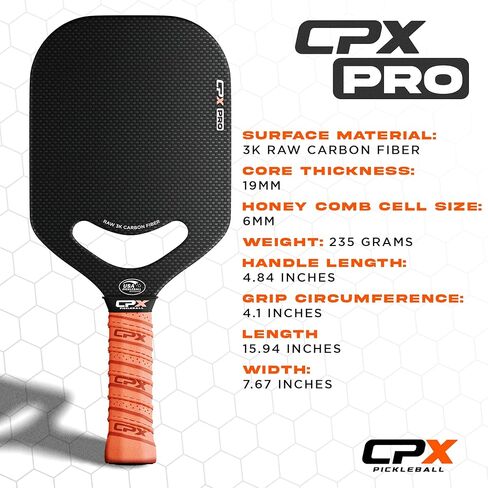 Carbon Pickle Pro Series 3K Carbon Fiber Pickleball Paddle Racket - Professional Grade, Matte Finish, 19mm Honeycomb Core, Tennis Style Grip - Durable Black Paddle Designed in Chicago, USA in Saudi Arabia