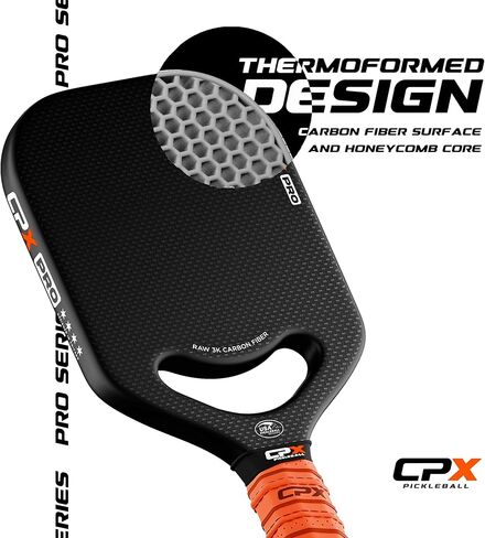 Carbon Pickle Pro Series 3K Carbon Fiber Pickleball Paddle Racket - Professional Grade, Matte Finish, 19mm Honeycomb Core, Tennis Style Grip - Durable Black Paddle Designed in Chicago, USA in Saudi Arabia