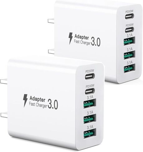 USB C Wall Charger, 50W 5-Port USB C Charger Block, Fast Charging Block 3 USB C + 2 QC Wall Plug Multiport Type C for iPhone 12/13/14/15, PD Fast Charger Power Adapter for Samsung S23/S22/S21/Tablet in Saudi Arabia