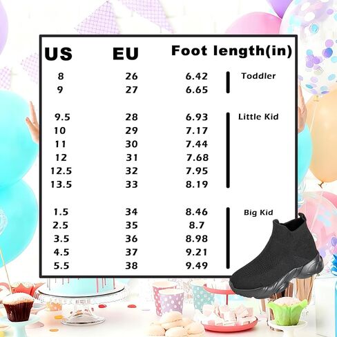Kids Sock Sneakers, Black Knit Slip-On Toddler/Little Kid Athletic Shoes with Chunky Sole, Breathable Lightweight Casual Running Shoes for Boys Girls（ 6.5 Big Kid） in Saudi Arabia