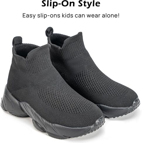 Kids Sock Sneakers, Black Knit Slip-On Toddler/Little Kid Athletic Shoes with Chunky Sole, Breathable Lightweight Casual Running Shoes for Boys Girls（ 6.5 Big Kid） in Saudi Arabia