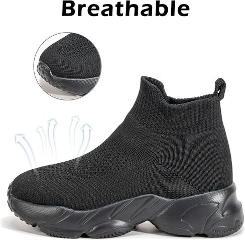 Kids Sock Sneakers, Black Knit Slip-On Toddler/Little Kid Athletic Shoes with Chunky Sole, Breathable Lightweight Casual Running Shoes for Boys Girls（ 6.5 Big Kid） in Saudi Arabia