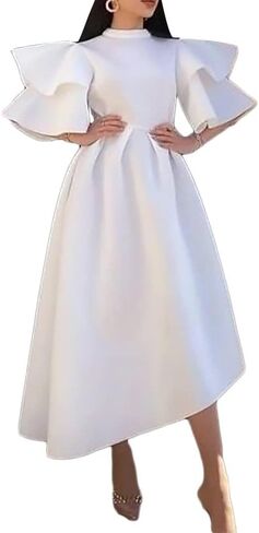 Meufam Women's Party Dress Swing Party Evening Cocktail Dresses Puffy Sleeves Irregular Swing Formal Dresses in Saudi Arabia