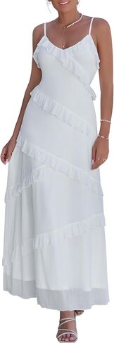 فساتين نسائية لحفلات الزفاف ذات طبقات مكشكشة فستان ماكسي شبكي فستان كوكتيل وحفلات النادي فساتين صيفية غير رسمية in Kuwait