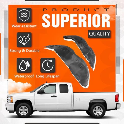 ECOTRIC Front Fender Liner Panel W/Clips Compatible with 2007-2013 Chevrolet Silverado 1500, Inner Wheel Liner Splash Shields Guard Plastic(PE) Black in Saudi Arabia