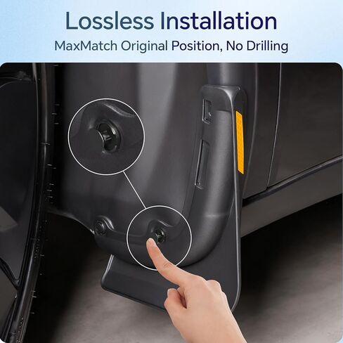 اللوحات الطينية من Farmogo لملحقات Tesla Model Y Juniper 2025 2026 - [مع شريط تحذير أصفر] لا تتطلب أدوات حفر للحماية من الرذاذ مناسبة لجميع الأحوال الجوية لملحقات Tesla Model Y باللون الأسود (مجموعة من 4) in Kuwait