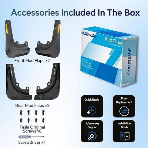 اللوحات الطينية من Farmogo لملحقات Tesla Model Y Juniper 2025 2026 - [مع شريط تحذير أصفر] لا تتطلب أدوات حفر للحماية من الرذاذ مناسبة لجميع الأحوال الجوية لملحقات Tesla Model Y باللون الأسود (مجموعة من 4) in Kuwait
