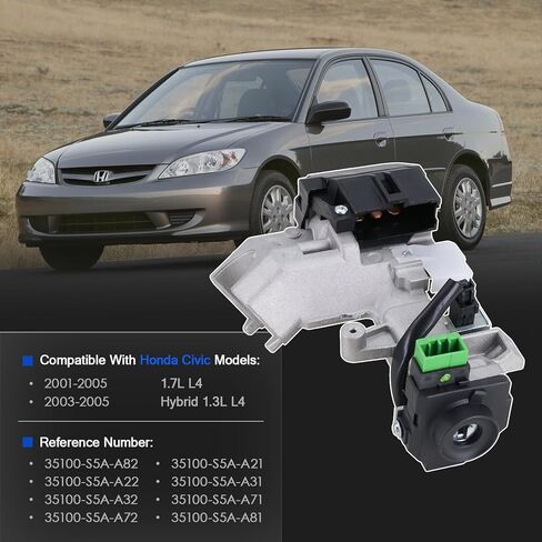 35100-S5A-A82 Ignition Switch Lock Cylinder Assembly with 2 Chip Remote Keys Compatible with Honda Civic 2001 2002 2003 2004 2005 1.7L L4, Honda Civic 2003 2004 2005 Hybrid 1.3L L4 in Saudi Arabia