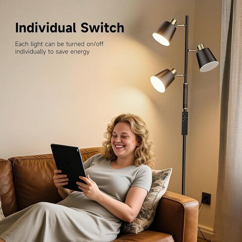 LED Tree Floor Lamp, 2500LM Super Bright Standing Lamp with Remote & Touch Control, 4 Color Temperatures, 3 Rotatable Lights, Modern Dimmable Floor Lamps for Living Room Bedroom Office in Saudi Arabia