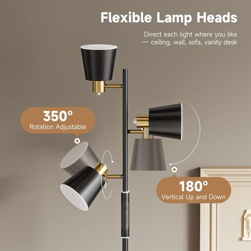 LED Tree Floor Lamp, 2500LM Super Bright Standing Lamp with Remote & Touch Control, 4 Color Temperatures, 3 Rotatable Lights, Modern Dimmable Floor Lamps for Living Room Bedroom Office in Saudi Arabia