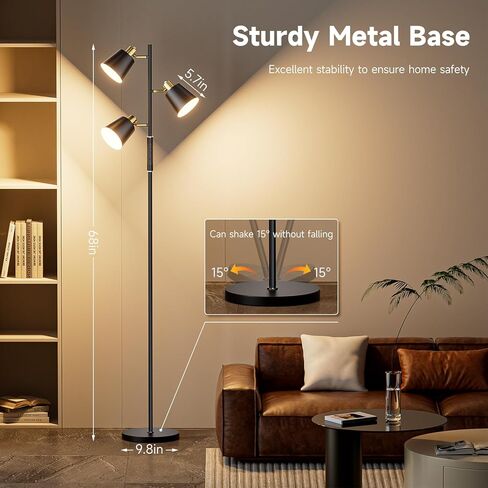 LED Tree Floor Lamp, 2500LM Super Bright Standing Lamp with Remote & Touch Control, 4 Color Temperatures, 3 Rotatable Lights, Modern Dimmable Floor Lamps for Living Room Bedroom Office in Saudi Arabia