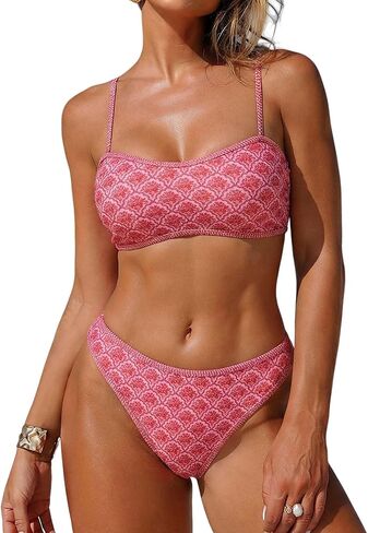 ZAFUL Bandeau Bikini Sets for Women Floral Two Piece Swimsuit Strapless Mid Waisted Bathing Suits wirh Removable Straps in Saudi Arabia