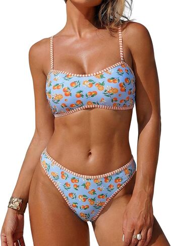 ZAFUL Bandeau Bikini Sets for Women Floral Two Piece Swimsuit Strapless Mid Waisted Bathing Suits wirh Removable Straps in Saudi Arabia