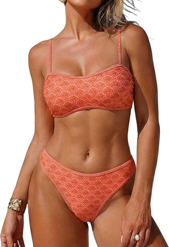ZAFUL Bandeau Bikini Sets for Women Floral Two Piece Swimsuit Strapless Mid Waisted Bathing Suits wirh Removable Straps in Saudi Arabia