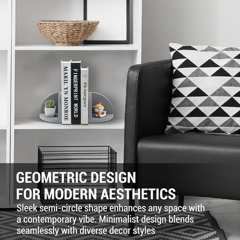 MyGift Bookends Decorative with Storage Space, Book Ends Heavy Duty for Shelves, Desk, Modern Gray Concrete Geometric Semi-Circle, Minimalist in Saudi Arabia