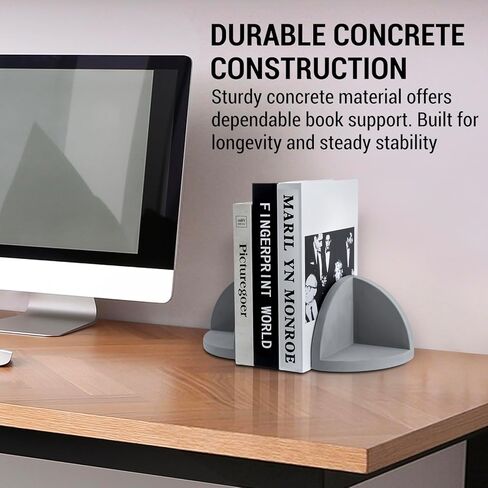 MyGift Bookends Decorative with Storage Space, Book Ends Heavy Duty for Shelves, Desk, Modern Gray Concrete Geometric Semi-Circle, Minimalist in Saudi Arabia