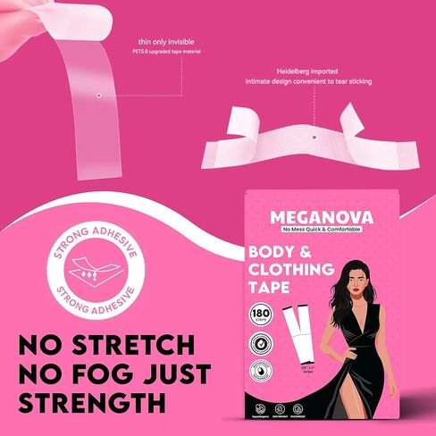 180 Strips Clothing & Body Tape for Women, Double Sided Fabric Tape for Clothes Designed to Keep Clothing in Place, Invisible Clothing and Dress Tape with Strong Hold for Secure Fit and All Day Wear in Saudi Arabia