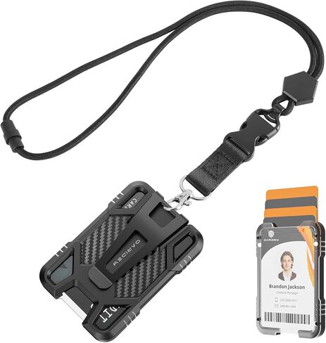 حامل شارة الهوية من Oaridey مع حبل قصير، حبل أمان منفصل مع حامل لبطاقة الهوية، حامل بطاقة الهوية بسعة 5 بطاقات، محفظة من ألياف الكربون، إطلاق سريع، مثالي للعمل والاستخدام اليومي in Kuwait