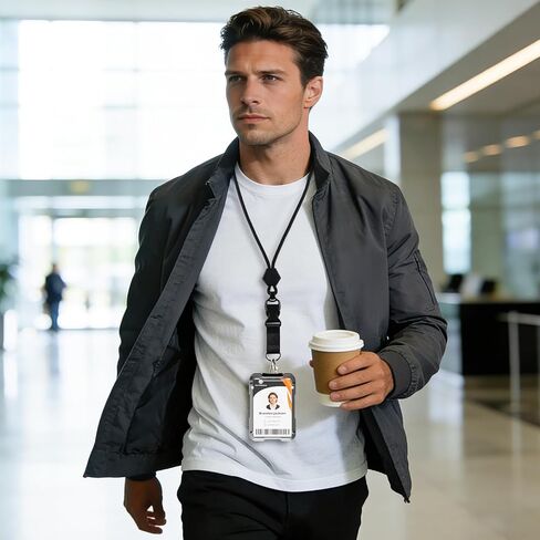 حامل شارة الهوية من Oaridey مع حبل قصير، حبل أمان منفصل مع حامل لبطاقة الهوية، حامل بطاقة الهوية بسعة 5 بطاقات، محفظة من ألياف الكربون، إطلاق سريع، مثالي للعمل والاستخدام اليومي in Kuwait