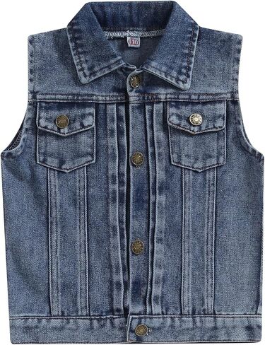 Boys Sleeveless Denim Jacket Girls Jean Vest Kids Turn Down Collar Button Closure Trendy Outwear in Saudi Arabia