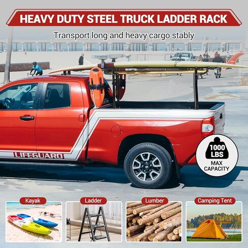 No Drill Truck Ladder Rack with Adjustable 45"- 66" Width,Fit Most Full-Size Pickup Models,800LBS Aluminum Pickup Truck Bed Ladder Rack for Kayak,Surfboard and Tent in Saudi Arabia