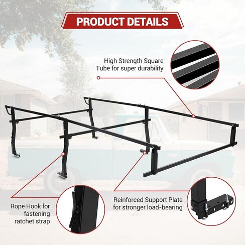 No Drill Truck Ladder Rack with Adjustable 45"- 66" Width,Fit Most Full-Size Pickup Models,800LBS Aluminum Pickup Truck Bed Ladder Rack for Kayak,Surfboard and Tent in Saudi Arabia