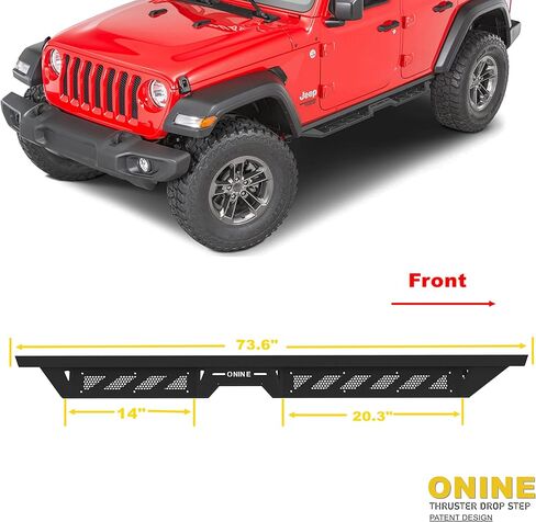 خطوات إسقاط ONINE Thruster متوافقة مع 2018-2025 Jeep Wrangler JL ذات 4 أبواب للجري بخطوات جانبية Nerf Bar Rock Slider، فولاذ أسود شديد التحمل in Saudi Arabia