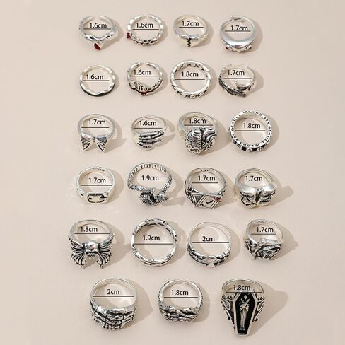 23Pcs Gothic Knuckle Joint Rings Set for Women Retro Silver Stackable Finger Statement Rings Bohemian Hollow Carved Midi Jewelry Boho Halloween Skeleton Skull Snake Heart Chunky Stacking Rings Pack in Saudi Arabia