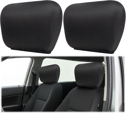 Car Headrest Cover, 2 Pcs Universal Fully Surrounded Headrest Covers for Cars, Soft Stretch Breathable Car Seat Head Rest Protector for Most Cars, Black in Saudi Arabia