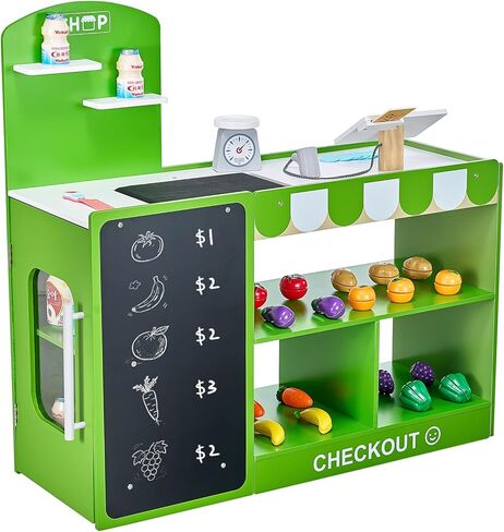 VEVOR Kids Pretend Play Grocery Store, Wooden Supermarket Toy Set with Shopping Bag, Conveyor Belt, Scanner, Cash Register, Realistic Scale, Gift for Boys & Girls in Kuwait