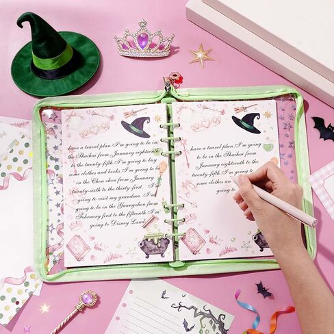 100 Sheets Witch A5 Refill Paper for Planner Insert Binder, Pink and Green 6 Hole Notebook Refill Papers 120GSM Lined & Blank Loose Leaf Paper for A5 6-Ring Binder Travel Journal Budget in Saudi Arabia