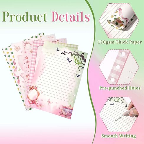 100 Sheets Witch A5 Refill Paper for Planner Insert Binder, Pink and Green 6 Hole Notebook Refill Papers 120GSM Lined & Blank Loose Leaf Paper for A5 6-Ring Binder Travel Journal Budget in Saudi Arabia