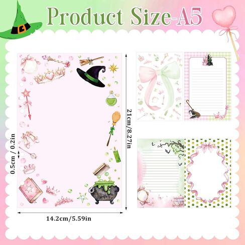 100 Sheets Witch A5 Refill Paper for Planner Insert Binder, Pink and Green 6 Hole Notebook Refill Papers 120GSM Lined & Blank Loose Leaf Paper for A5 6-Ring Binder Travel Journal Budget in Saudi Arabia