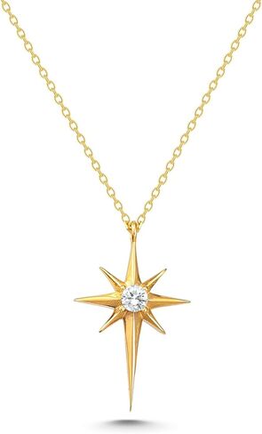 14K Real Gold North Star Necklace, Dainty Custom North Star Pendant, Minimalist Gold Celestial Necklace, Valentines Day Gift in Kuwait