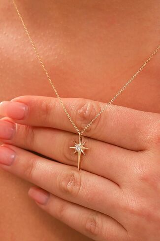 14K Real Gold North Star Necklace, Dainty Custom North Star Pendant, Minimalist Gold Celestial Necklace, Valentines Day Gift in Saudi Arabia