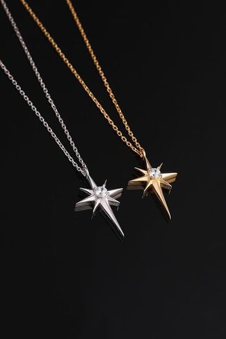 14K Real Gold North Star Necklace, Dainty Custom North Star Pendant, Minimalist Gold Celestial Necklace, Valentines Day Gift in Saudi Arabia
