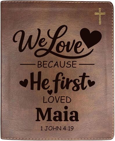 Faux Leather Custom NIV Holy Bible Lay Flat with Margin and Red Letter | Medium Print | Personalized Living Scripture Your Name in Within 1 John 4:19 | Hearts in Saudi Arabia