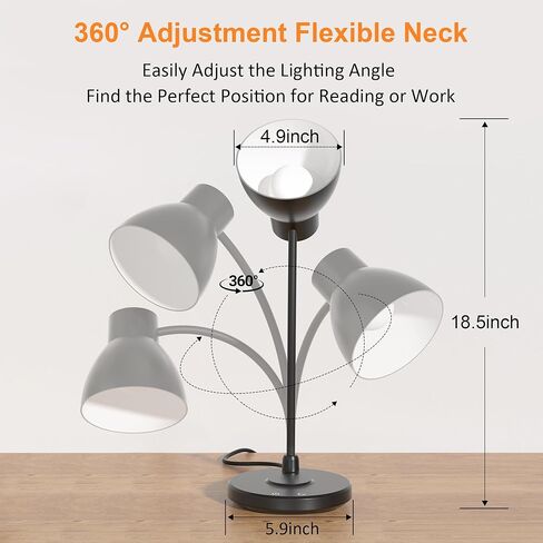 مصابيح مكتبية للمكتب المنزلي - مصباح مكتبي LED مع شاحن لاسلكي، 3 أوضاع ألوان خافتة للضوء لمكتب القراءة للدراسة والعناية بالعين، مصباح طاولة صغير مرن بذراع لغرفة النوم الجامعية بجانب السرير، أسود in Kuwait